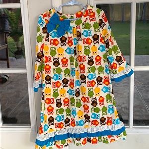 Rare editions owl dress soft corduroy type fabric